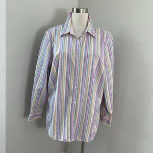 Lauren Ralph‎ Lauren Womens Plus 2X Pastel Striped Button Up Shirt Long Sleeve